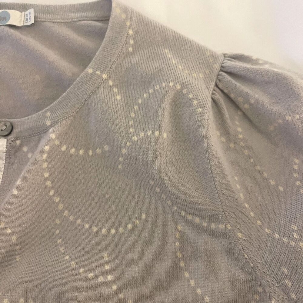 Boden Taupe Button Front Knit Cardigan 10 Polka Dot Abstract Work Preppy Sweater - Picture 12 of 14